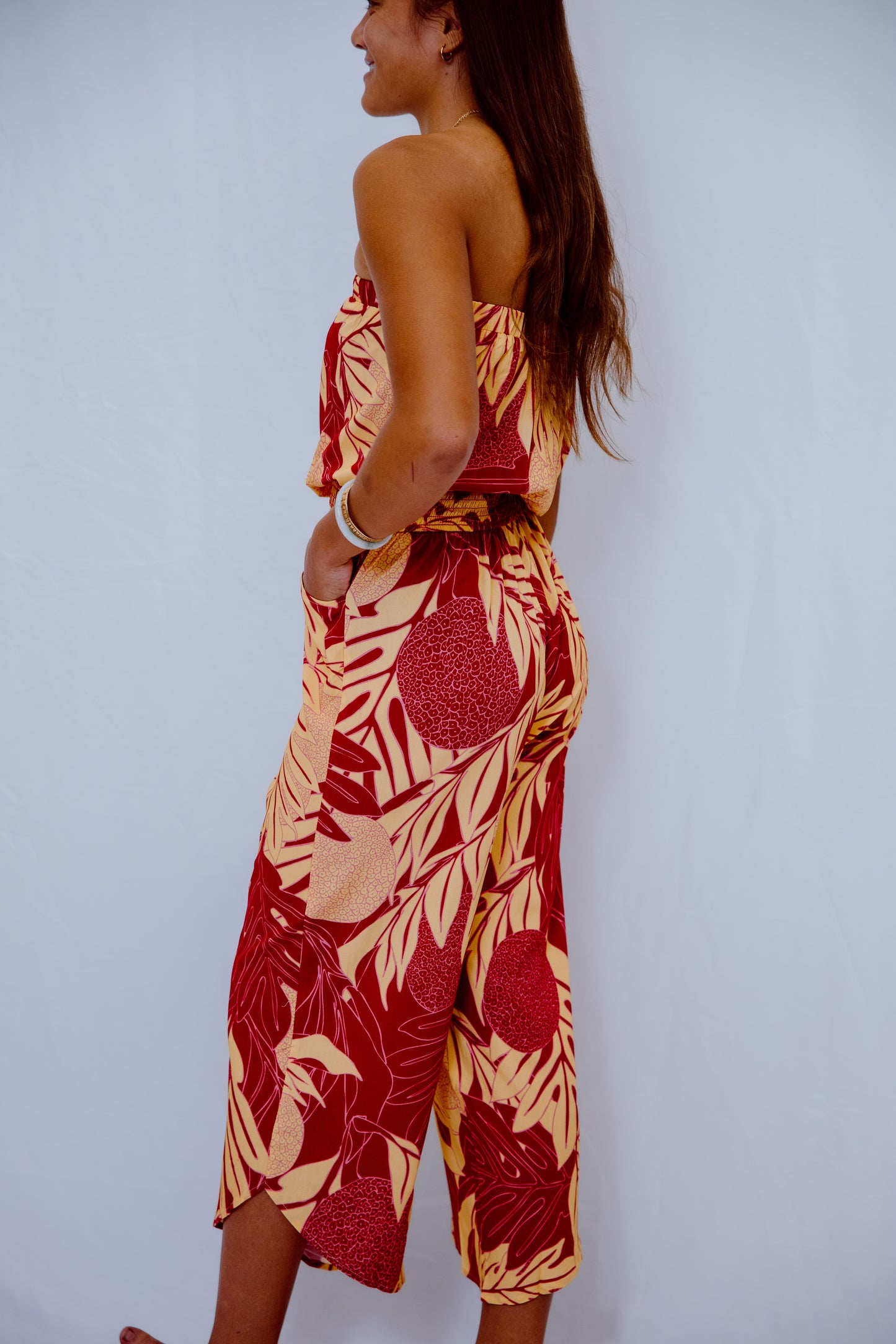 Paulele Strapless Jumpsuit - Burgundy Ulu
