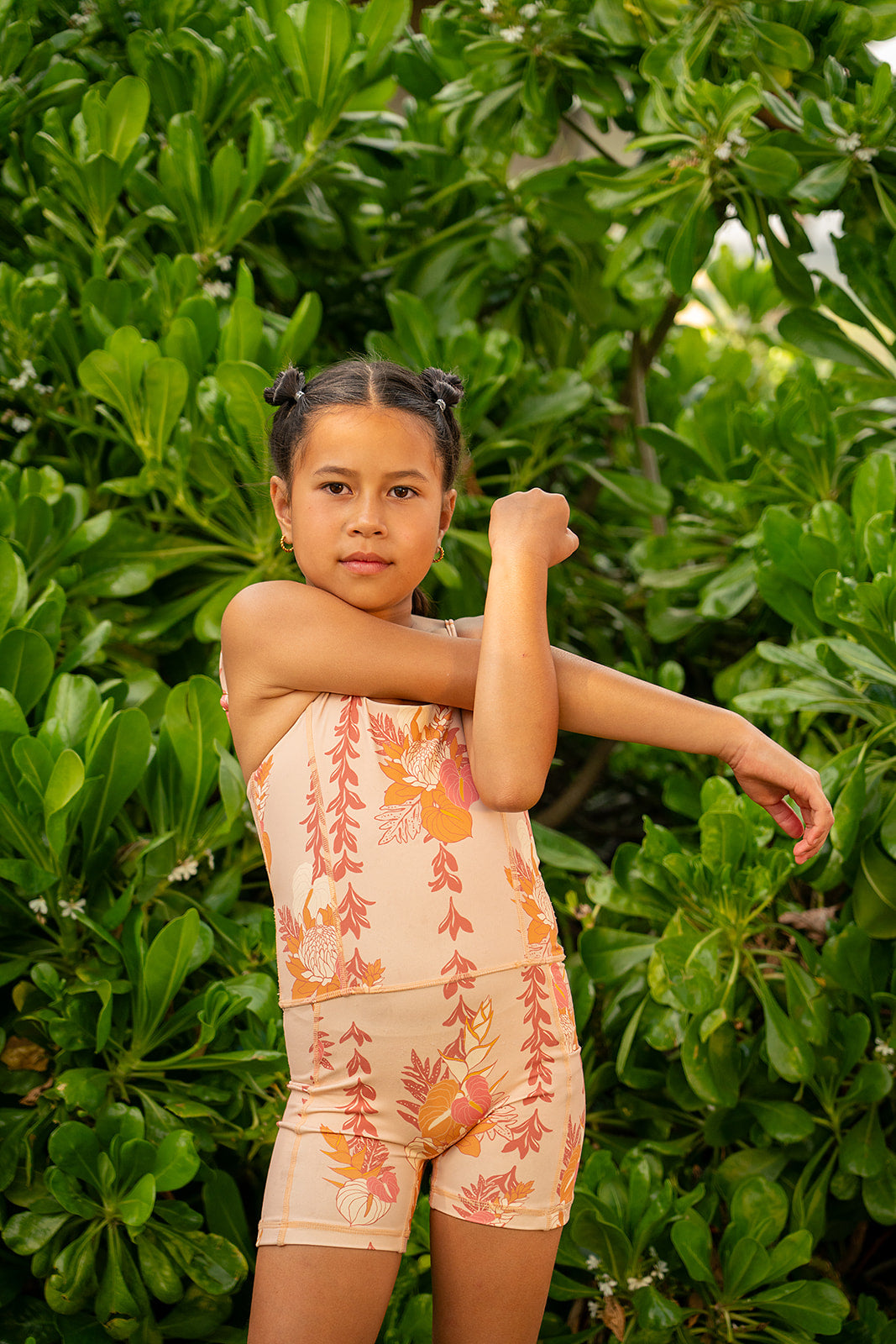 Girls Active Romper- Apricot Luau