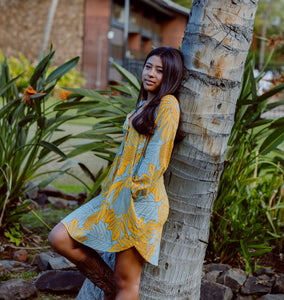 Mahina Long Sleeve Dress- Yellow Ulu