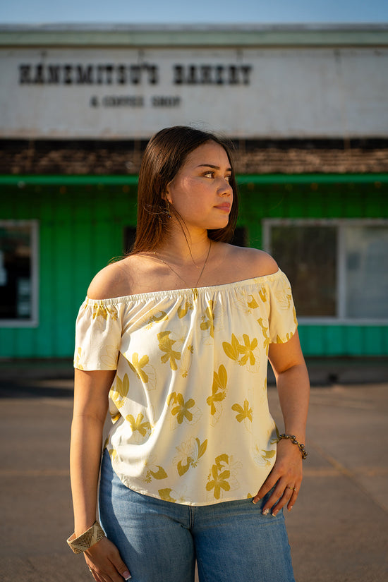 Leimana Off The Shoulder Top - Ivory/Bright Olive