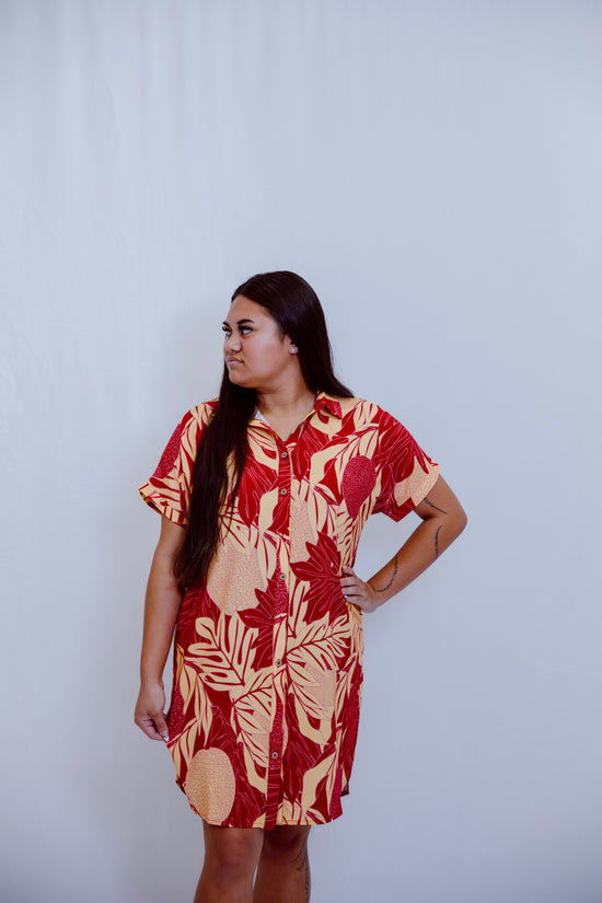 Kaikai Aloha Dress 2.0 - Burgundy Ulu