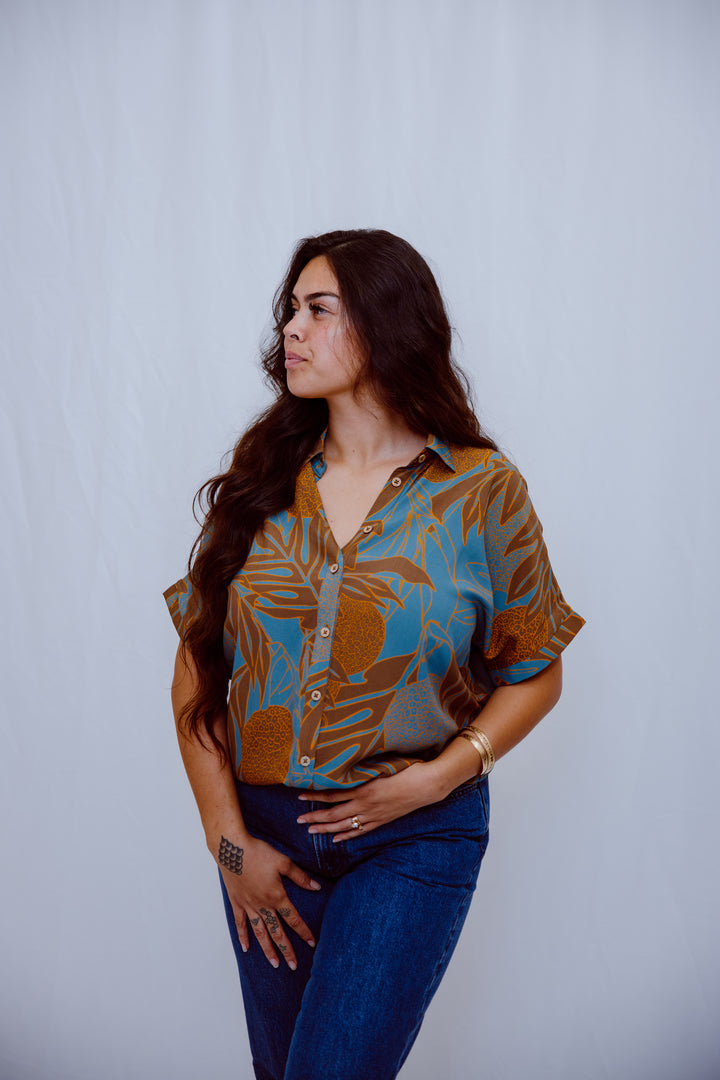 Thelma Aloha Top - Navy Ulu