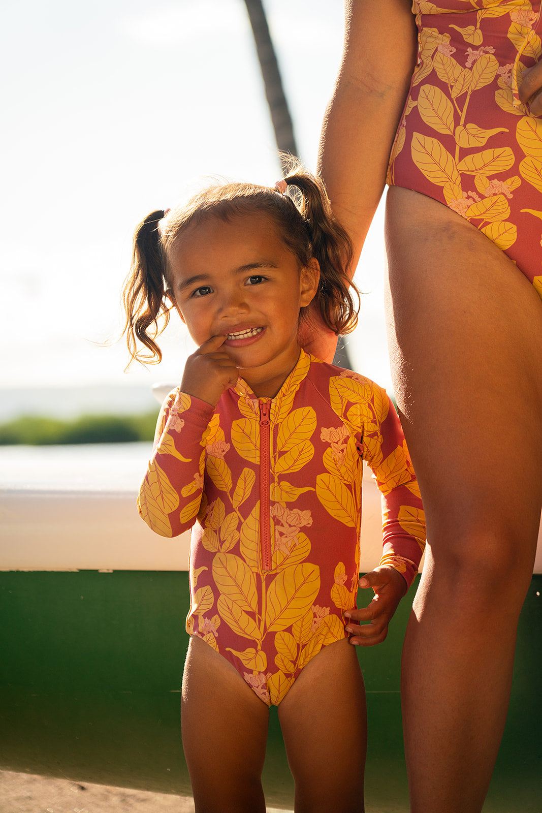 Girl's Long Sleeve Swimsuit - Clay/Sun