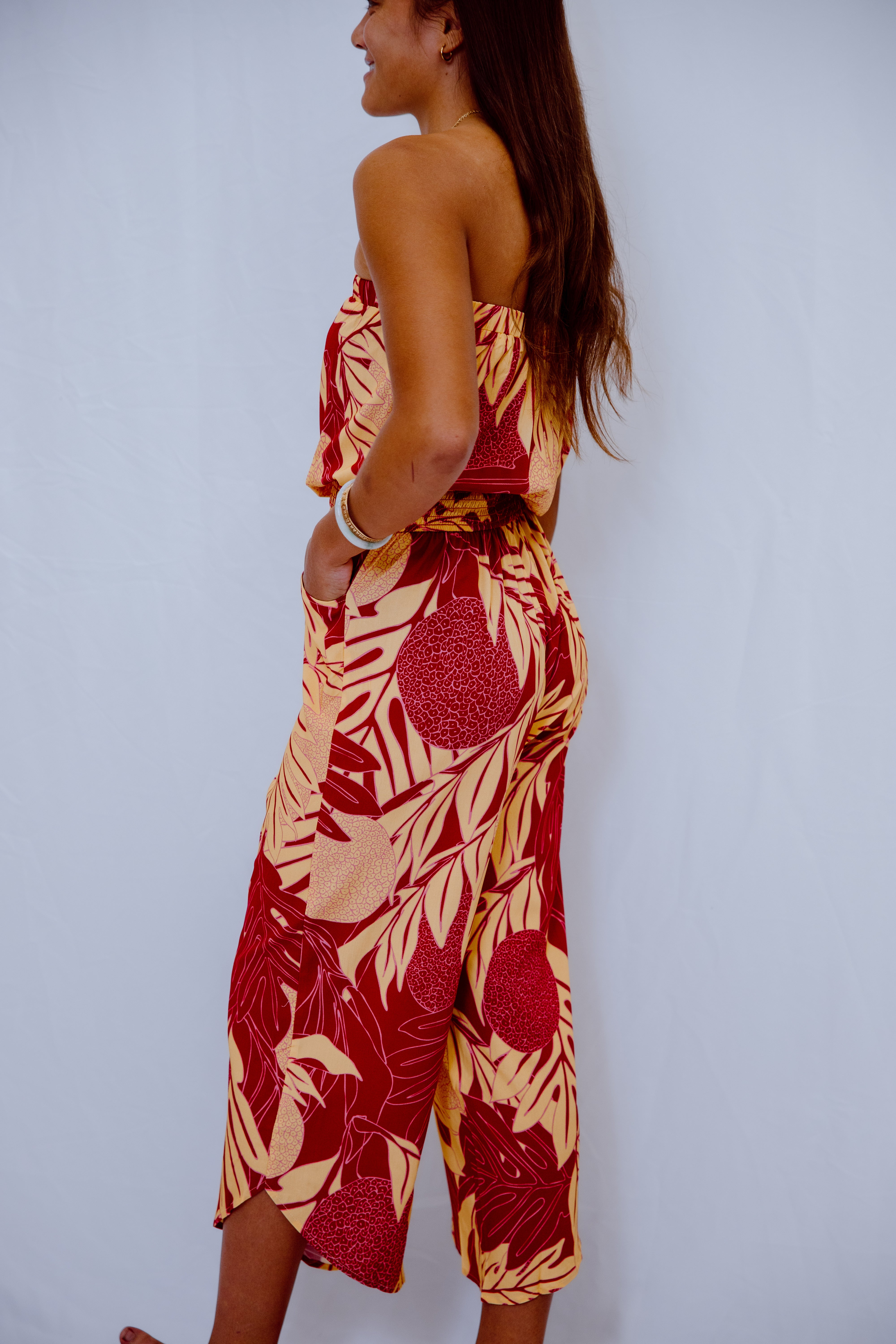 Paulele Strapless Jumpsuit - Burgundy Ulu