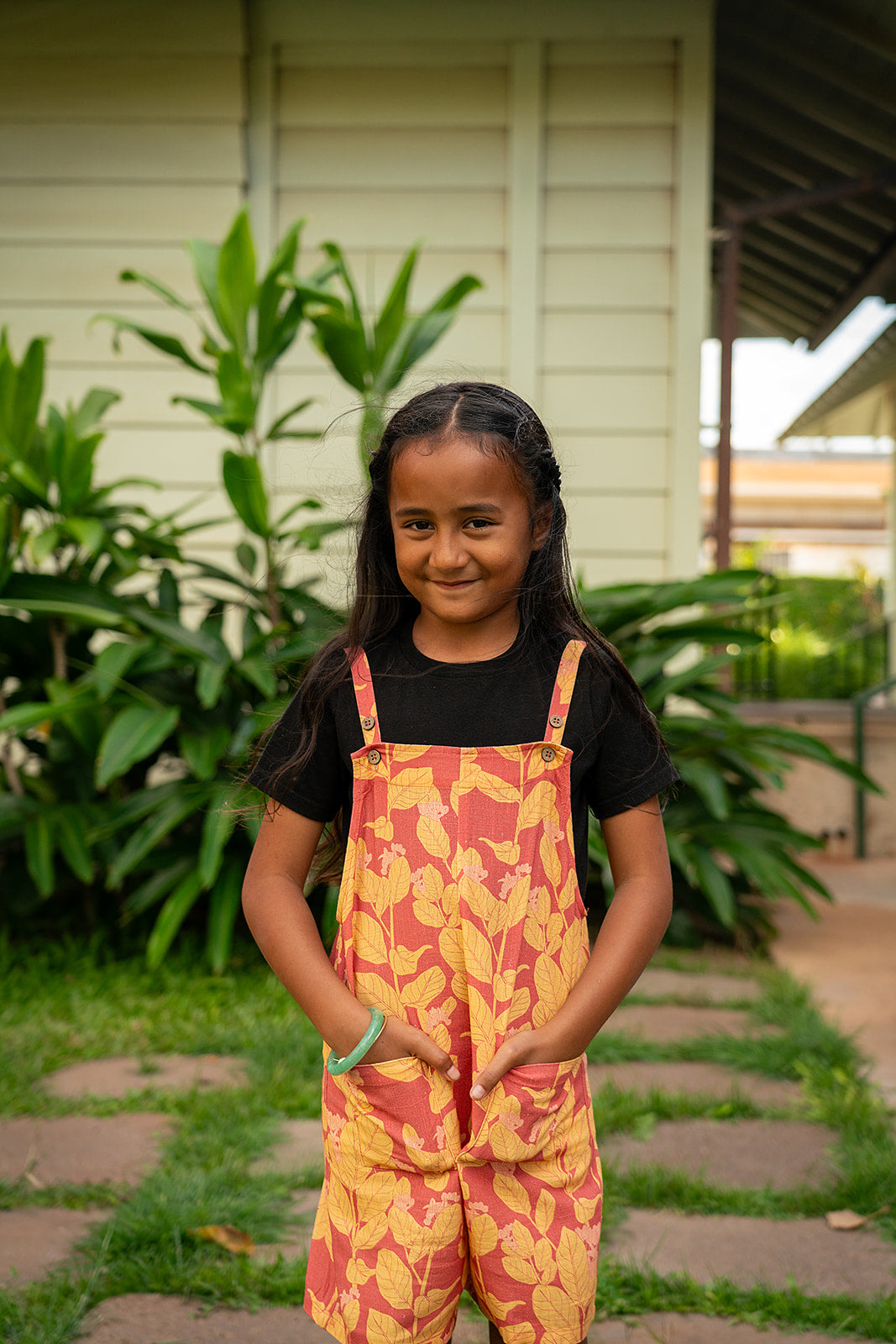 Kapu Button Girl's Overall - Clay/Sun
