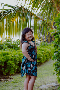 Lauena Girls Dress- Teal Shells