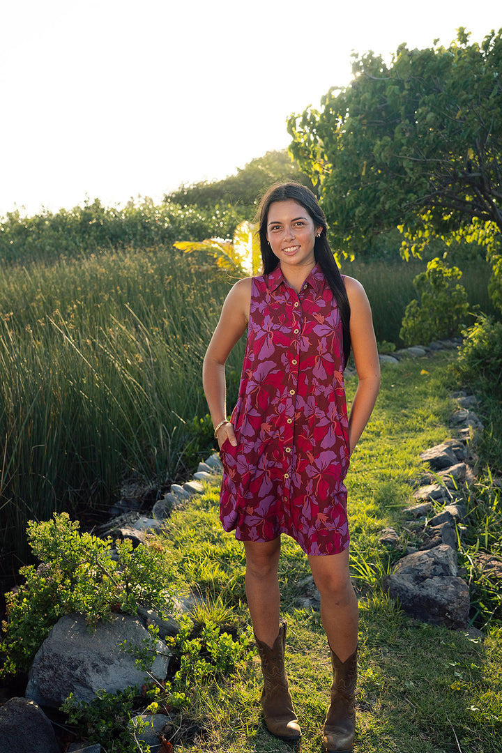 Ella Button Up Dress - Sangria