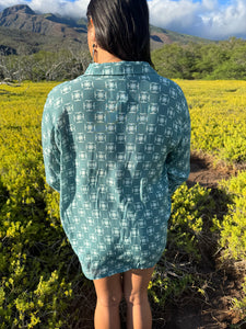 Oihana Oversized Button Up Top- Teal