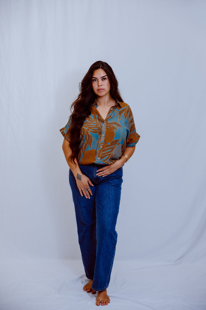 Thelma Aloha Top - Navy Ulu