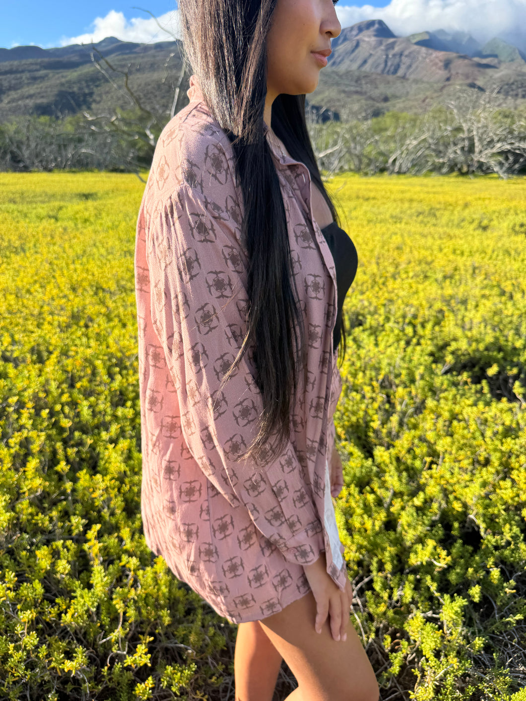 Oihana Oversized Button Up Top- Mauve