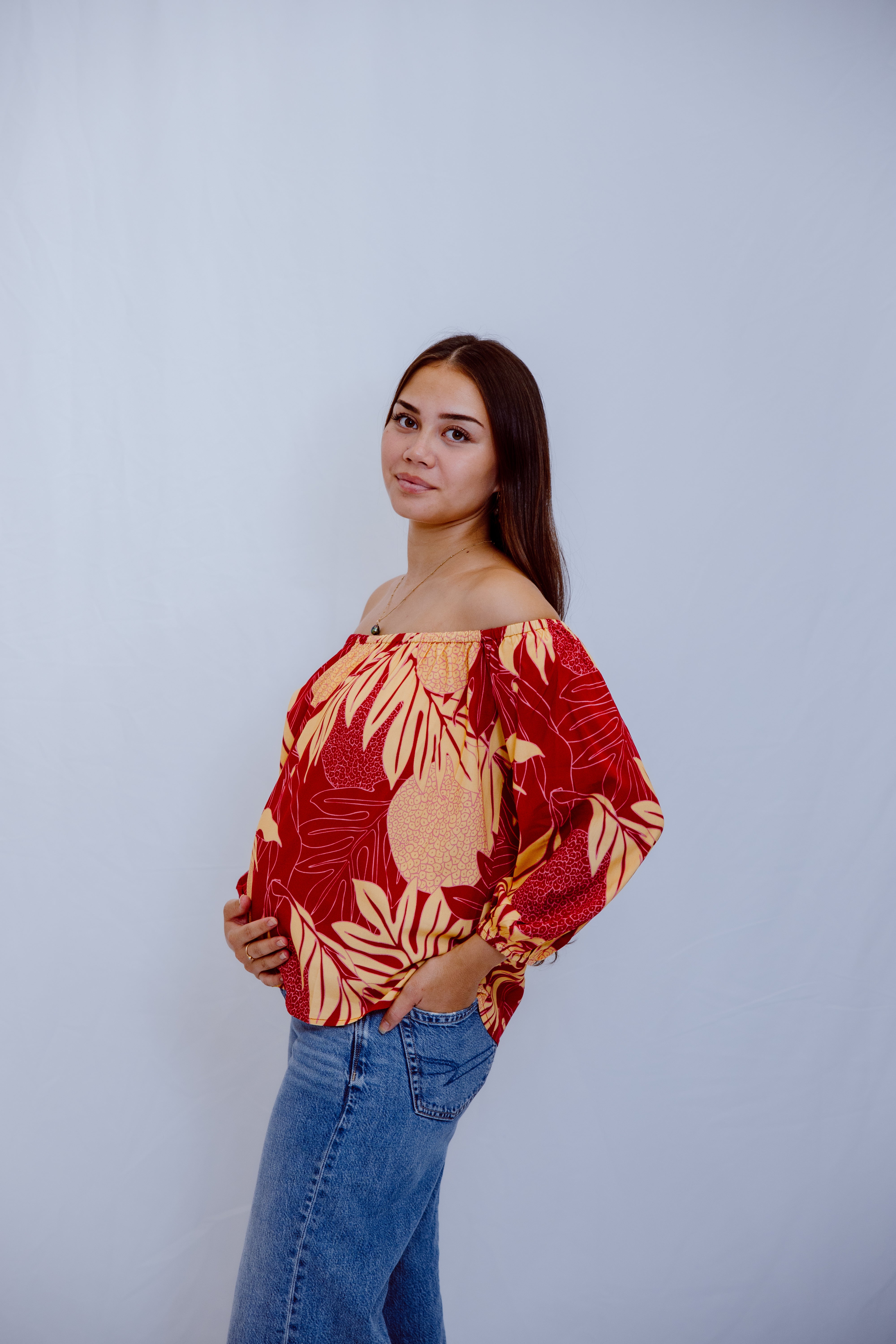 Hi'iaka OTS Long Sleeve Top - Burgundy Ulu
