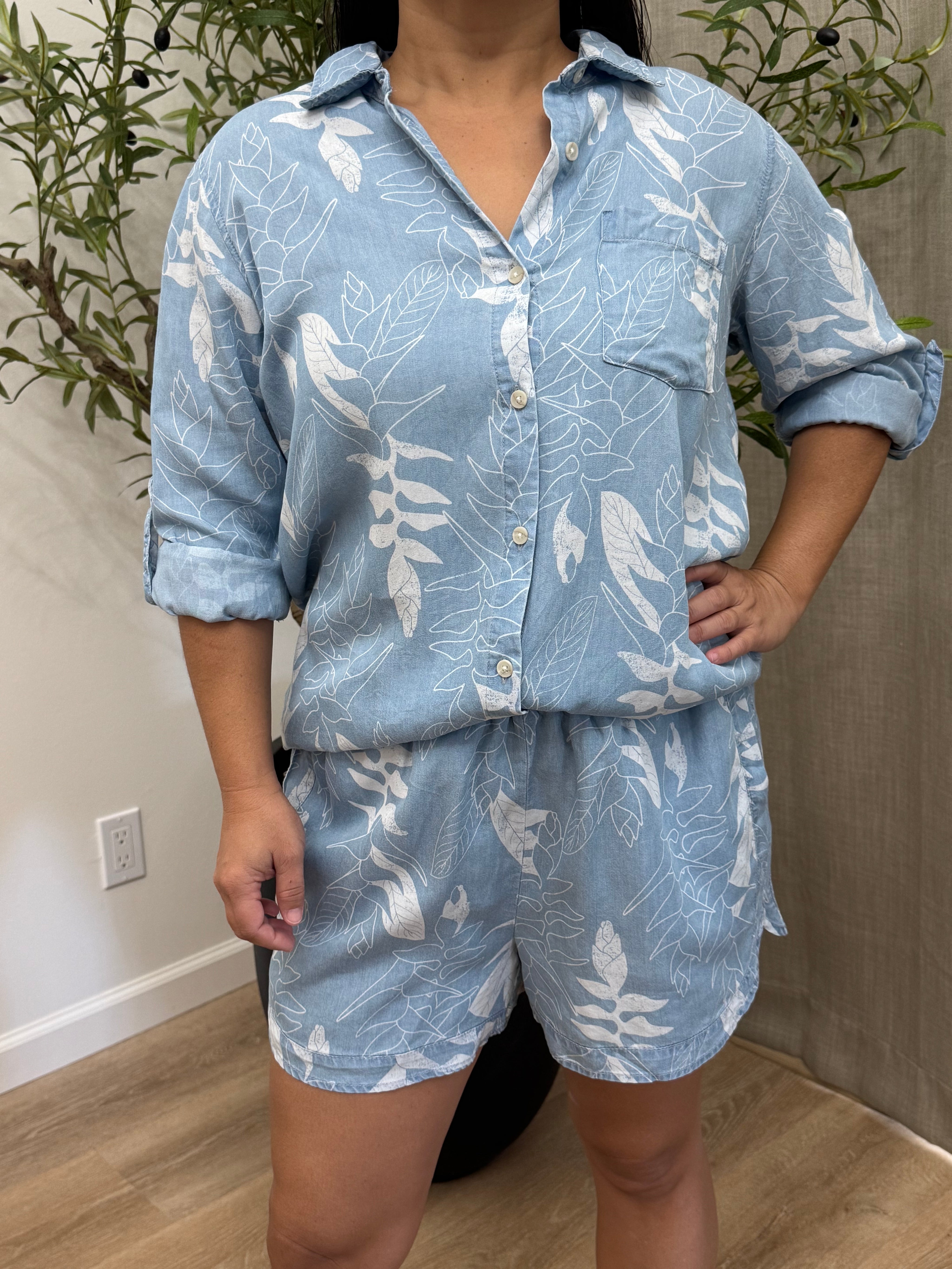 Women's Denim Button Up Top - Heliconia