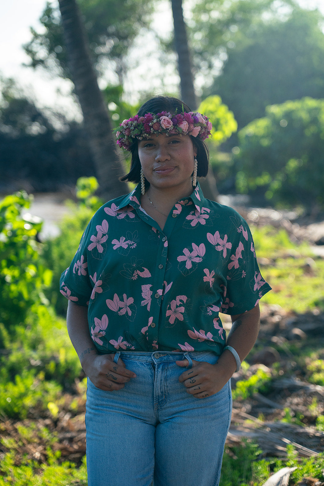 Thelma Aloha Top - Teal/Bubble Gum