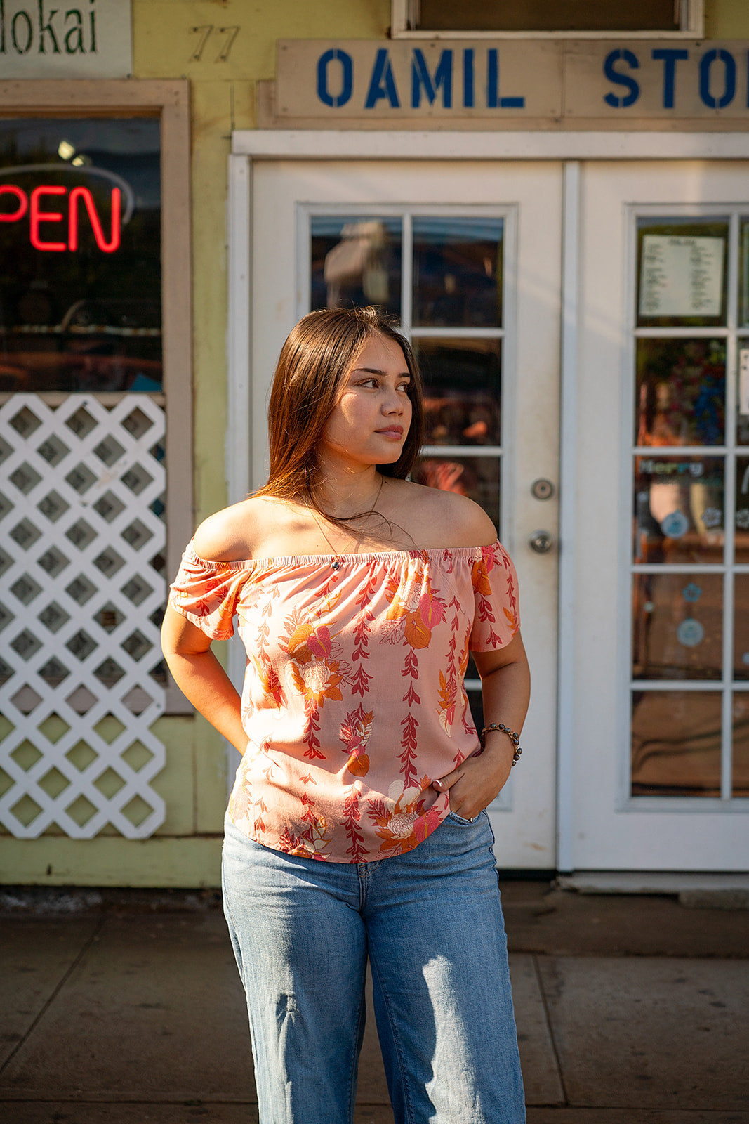 Leimana Off The Shoulder Top - Apricot Luau