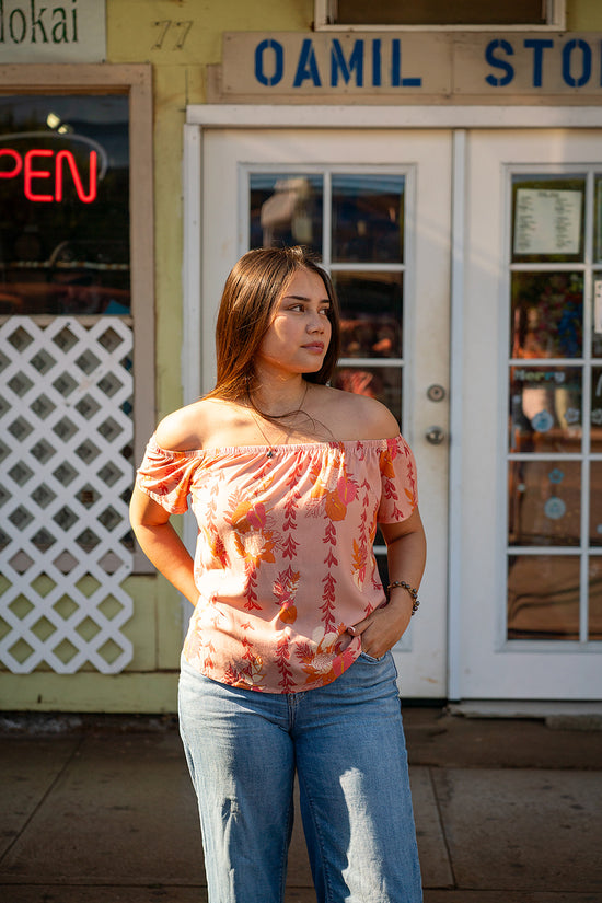 Leimana Off The Shoulder Top - Apricot Luau