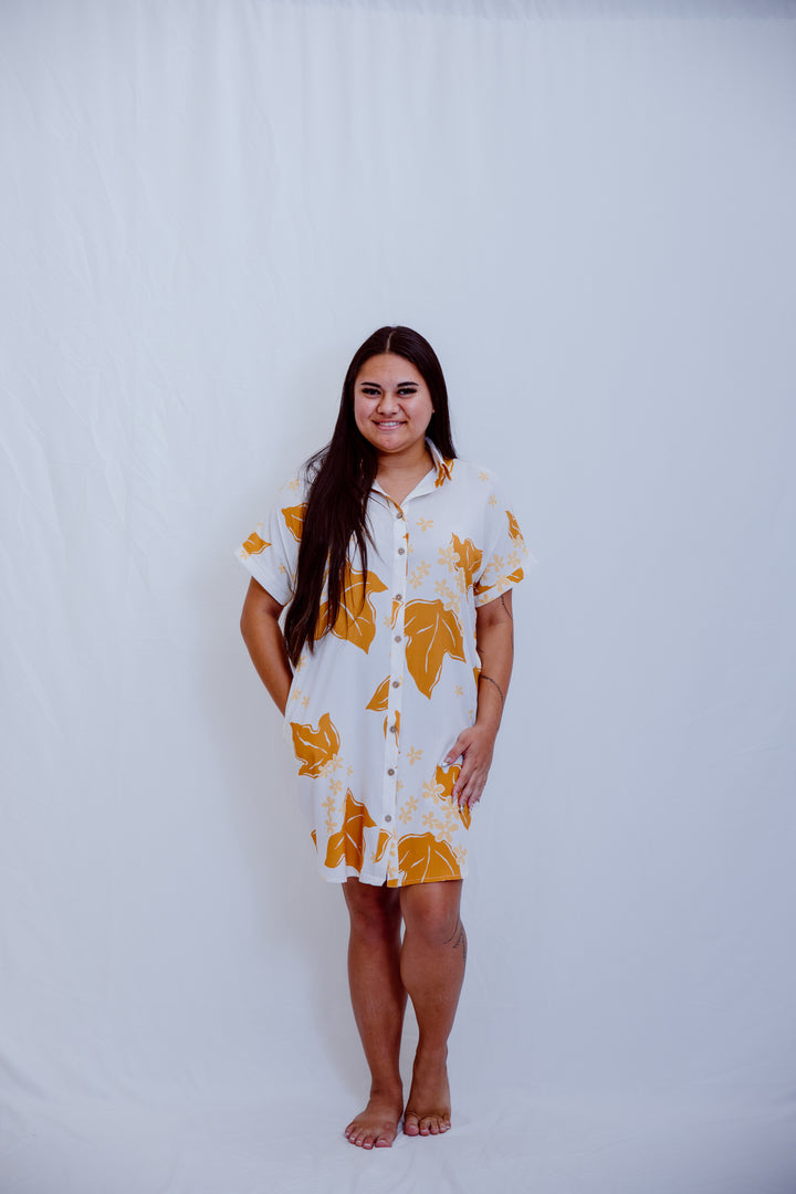 Kaikai Aloha Dress 2.0- Mustard Kukui