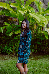 Mahina Long Sleeve Dress- Teal Shells