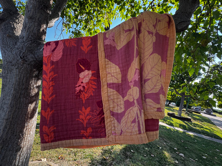 Crimson Luau/ Pua Kalaunu Muslin Blanket