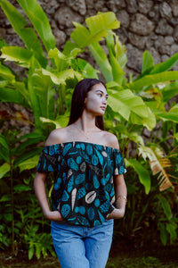 Leimana Off The Shoulder Top- Teal Shells