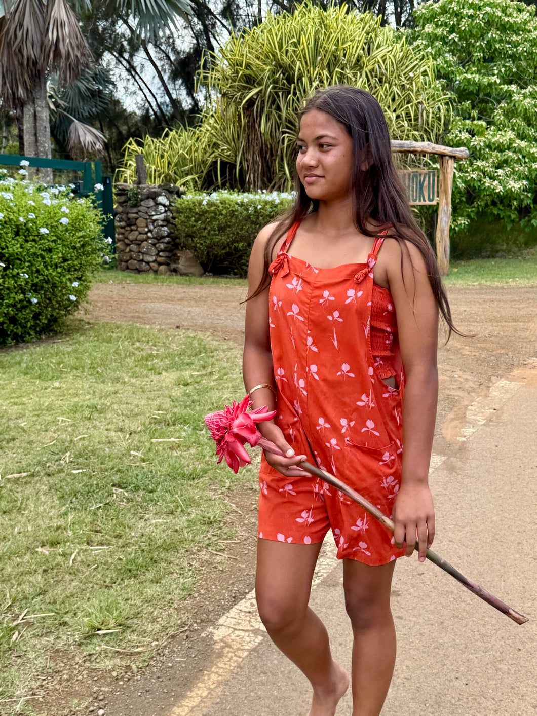 Overall Romper- Red Ginger