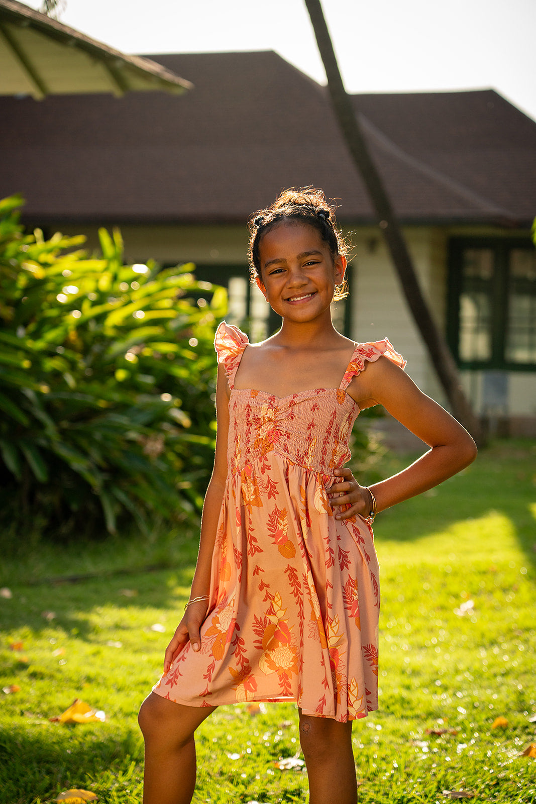 Lauena Girls Dress- Apricot Luau