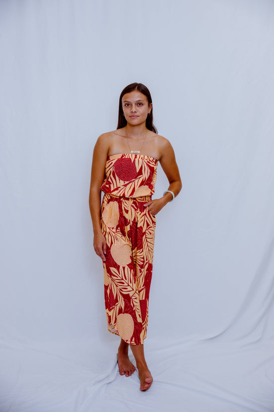 Paulele Strapless Jumpsuit - Burgundy Ulu