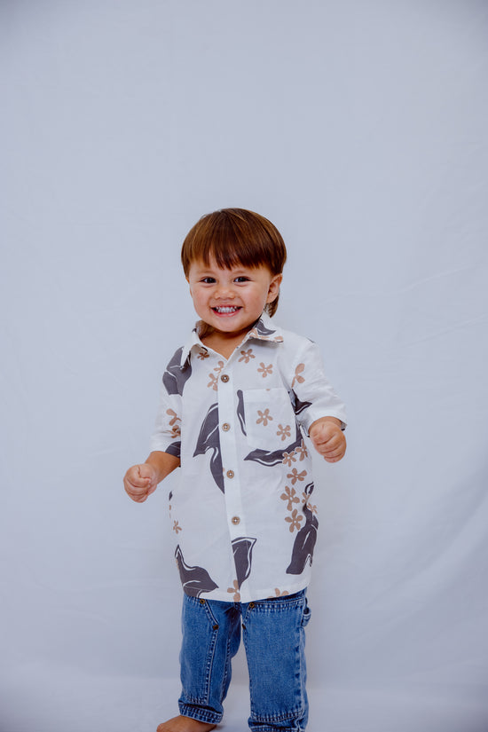 Hila Boy's Aloha Shirt  - Charcoal Kukui