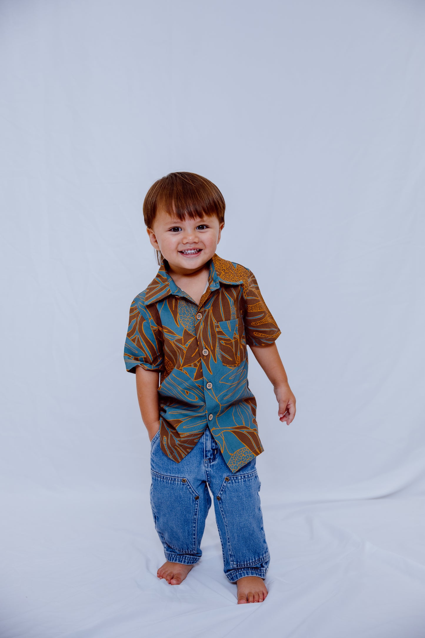 Hila Boy's Aloha Shirt  - Navy Ulu