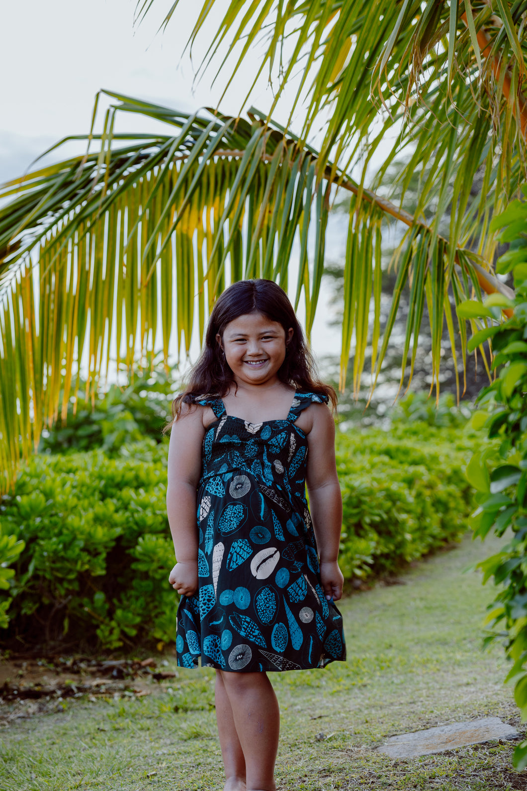 Lauena Girls Dress- Teal Shells