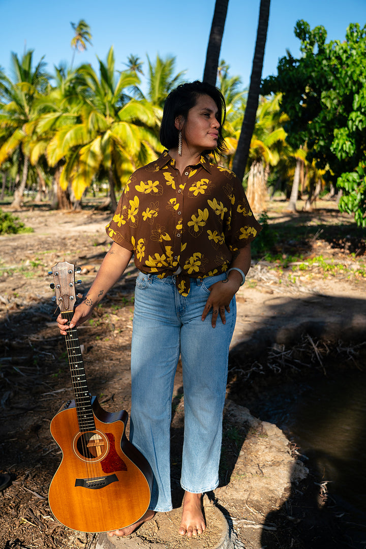 Thelma Aloha Top - Chocolate/Mustard