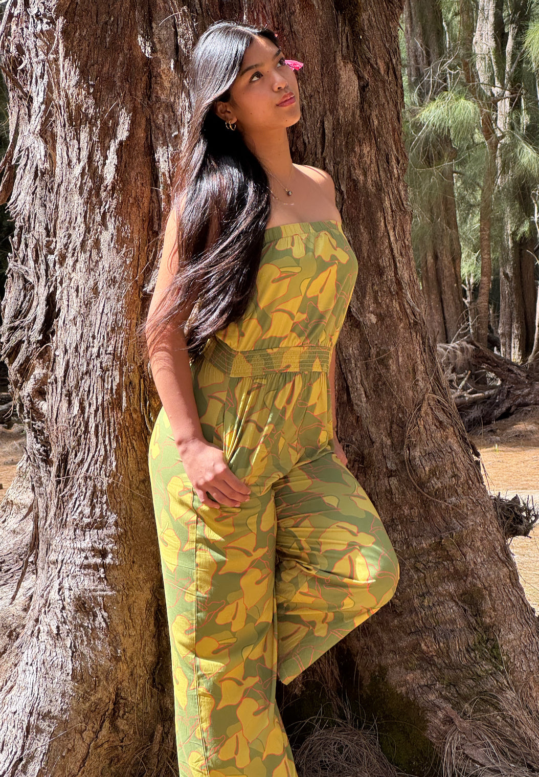 Strapless Jumpsuit- Green Anthurium