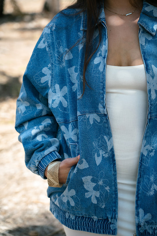 Women's Denim Bomber Jacket - Native Aloha