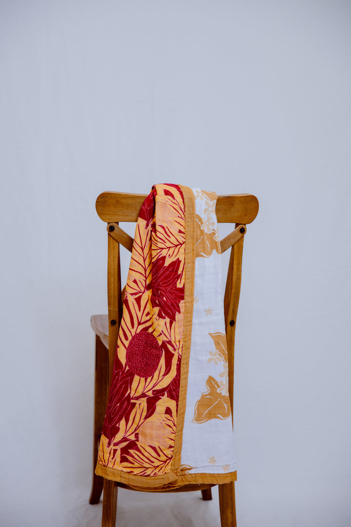 Burgundy Ulu/ Mustard Kukui Muslin Blanket