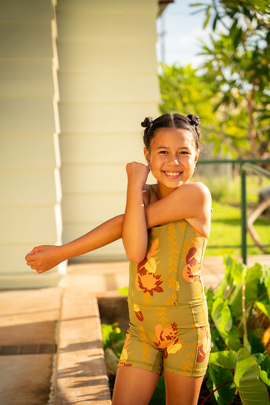 Girls Active Romper- Forest Luau
