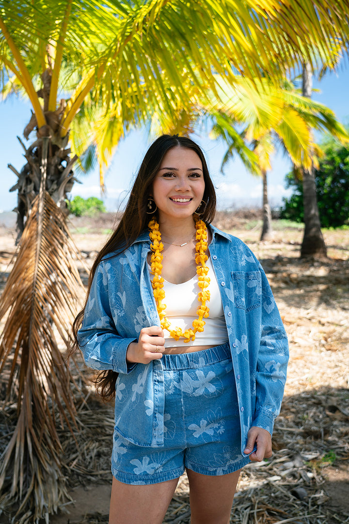 Women's Denim Button Up Top- Native Aloha