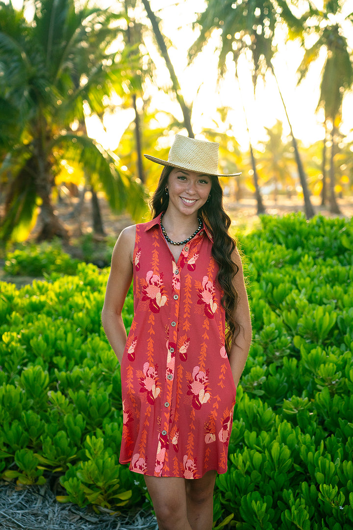 Ella Button Up Dress - Crimson