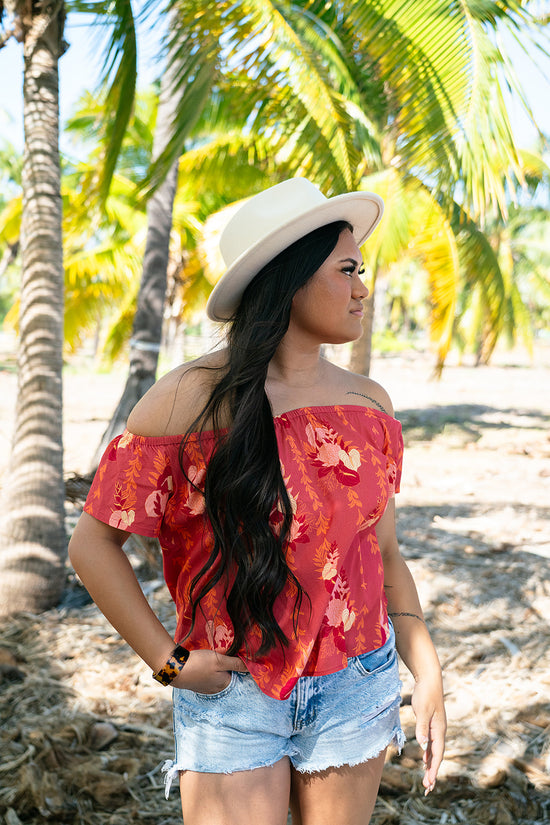 Leimana Off The Shoulder Top- Crimson Luau