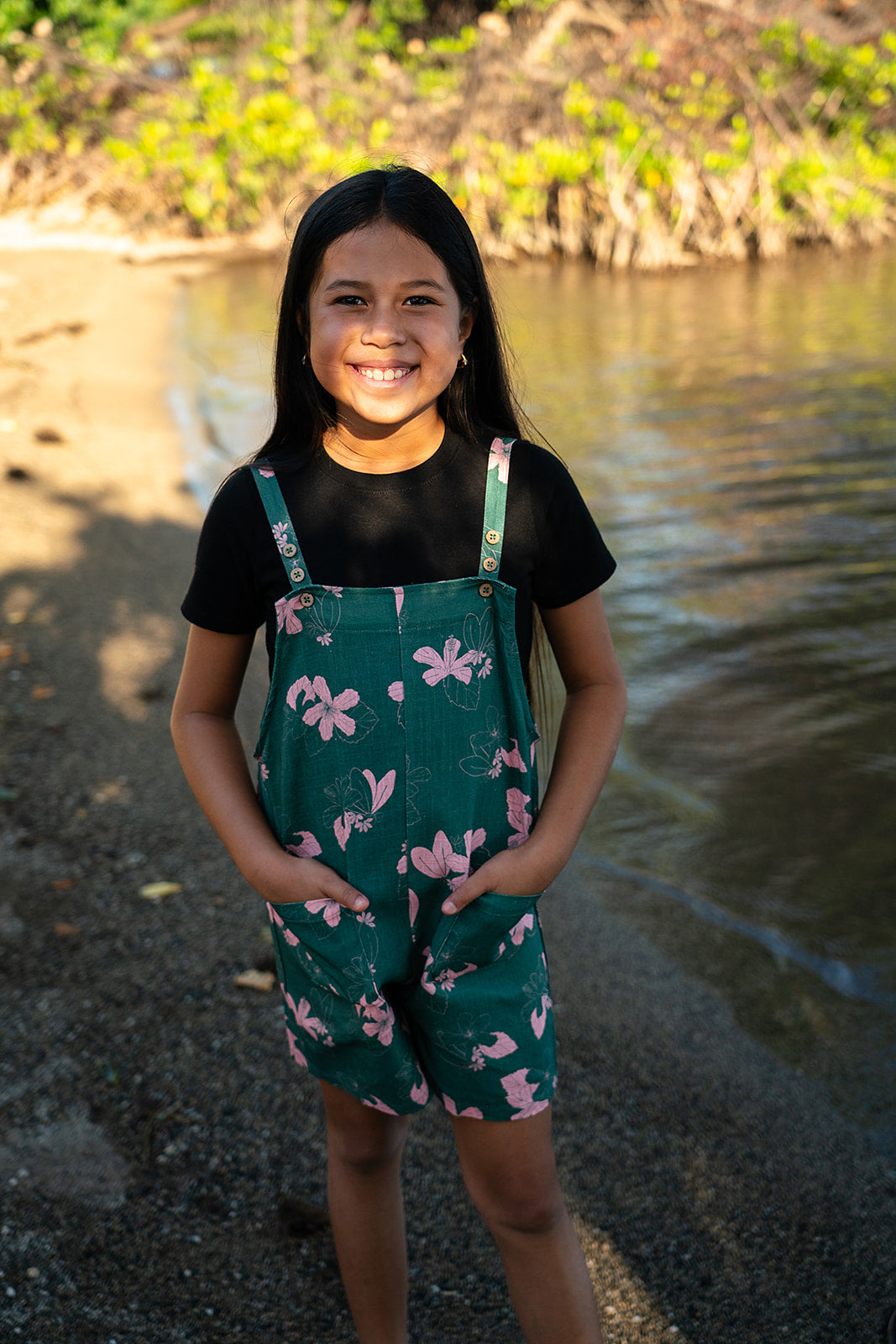 Kapu Button Girl's Overall - Teal/Bubble Gum