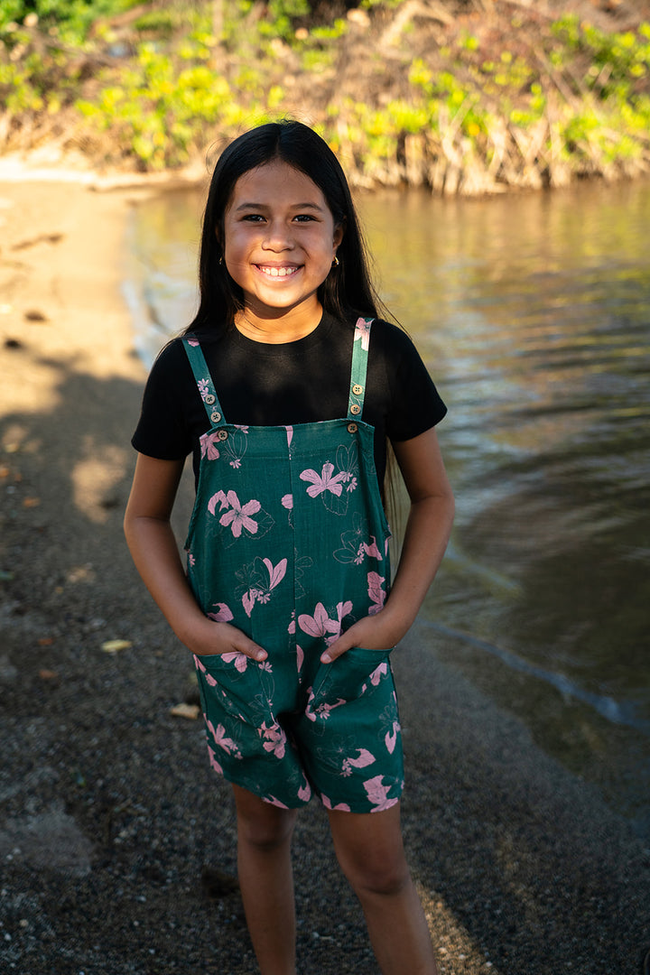 Kapu Button Girl's Overall - Teal/Bubble Gum